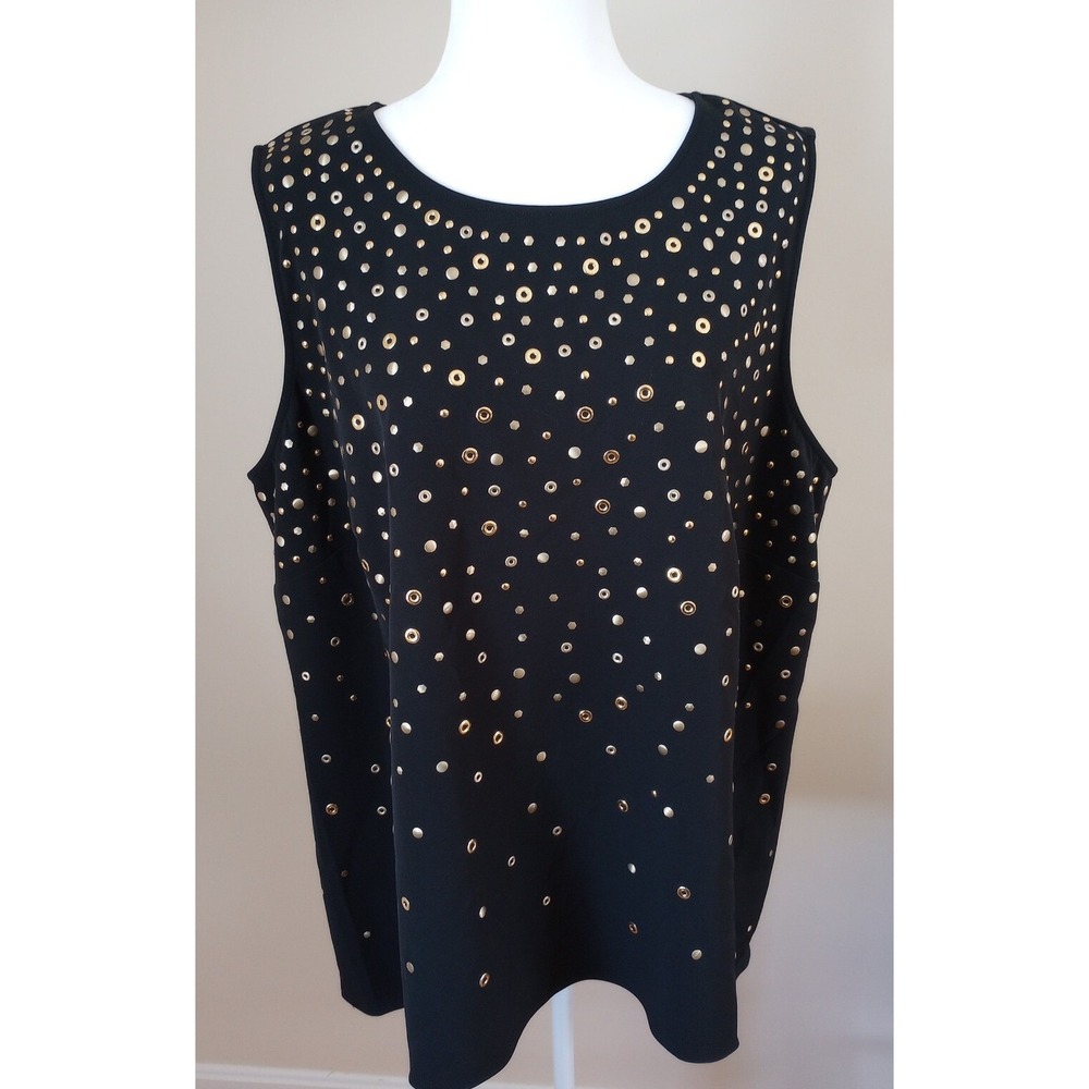INC International Concepts Women's Sleeveless Gold Embellished Top Size:3X